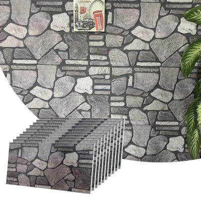 Dundee Deco 3D Wall Panels - Cladding, Grey Charcoal Ash Stone Look Wall Paneling, Styrofoam Facing for Interior and Exterior Applications, DIY, Set of 10, Covers 54 sq ft