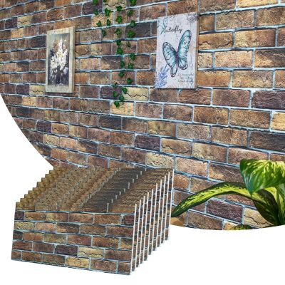 Dundee Deco 3D Wall Panels Brick Effect - Cladding, Beige Brown Stone Look Wall Paneling, Styrofoam Facing for Living Room, Kitchen, Bathroom, Balcony, Bedroom, Set of 10, Covers 54 sq ft