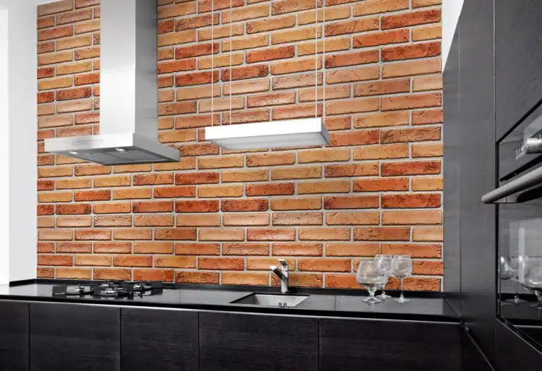 Red brick wall panels in the kitchen