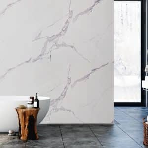 UV Marble Wall Panels - Perfect for Accent Walls, Bathrooms, Kitchens, and Living Spaces - White, Grey Veins