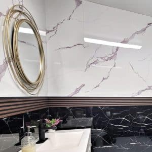 UV Marble Wall Panels - Perfect for Accent Walls, Bathrooms, Kitchens, and Living Spaces - White, Grey Veins