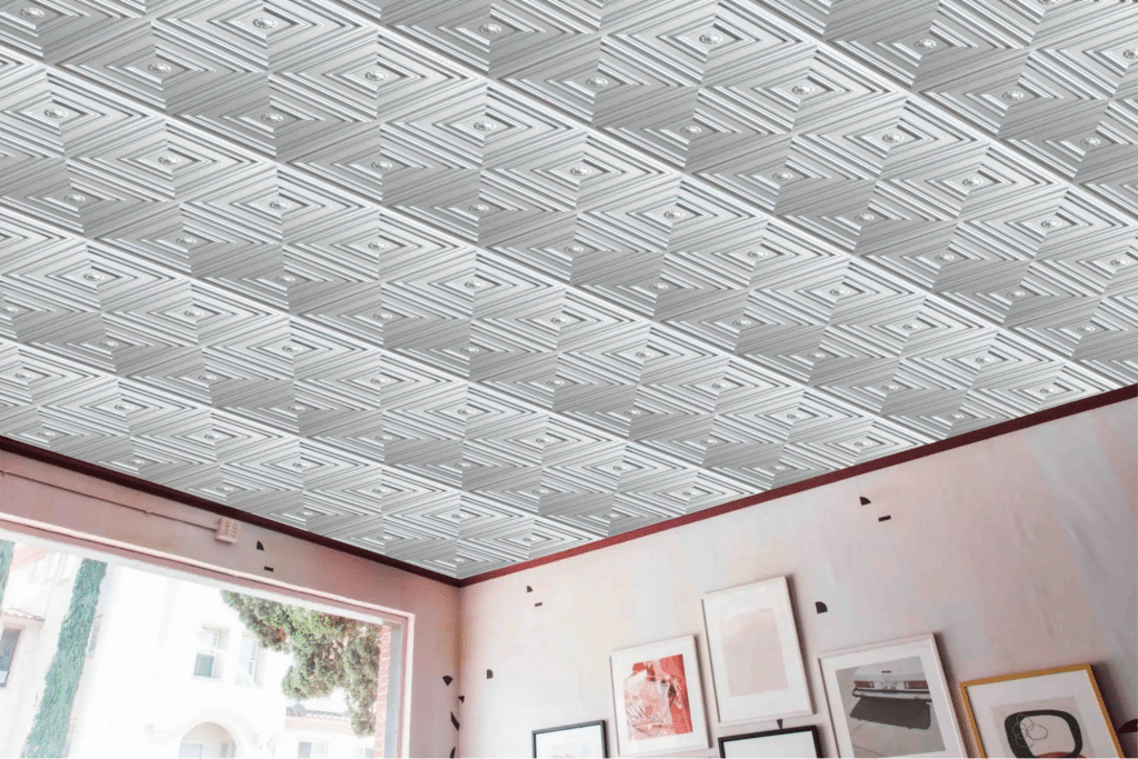 decorative ceiling tiles in a pink room