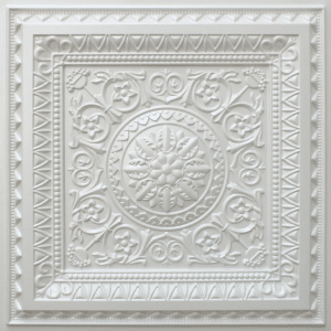 Modern Floral Pearl White Glue Up or Lay In, PVC 3D Decorative Ceiling Panel
