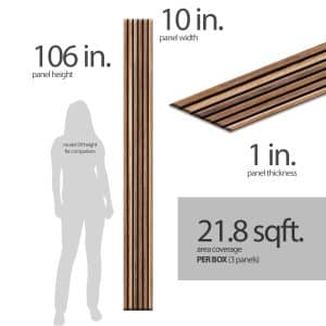 Dundee Deco Slat Wall Panels - Faux Wood Styrofoam Wall Paneling for Interior and Exterior Walls - Extra Long Fluted Acoustic Wall Panels, Easy DIY Installation, Modern Wood Slats for Accent Walls - Warm Tan, 106 in x 10 in, Pack of 3, Total Coverage 22 sq ft