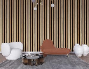 Dundee Deco Slat Wall Panels - Faux Wood Styrofoam Wall Paneling for Interior and Exterior Walls - Extra Long Fluted Acoustic Wall Panels, Easy DIY Installation, Modern Wood Slats for Accent Walls - Caramel, 106 in x 10 in, Pack of 3, Total Coverage 22 sq ft