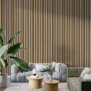 Dundee Deco Slat Wall Panels - Faux Wood Styrofoam Wall Paneling for Interior and Exterior Walls - Extra Long Fluted Acoustic Wall Panels, Easy DIY Installation, Modern Wood Slats for Accent Walls - Caramel, 106 in x 10 in, Pack of 3, Total Coverage 22 sq ft