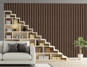 Dundee Deco Slat Wall Panels - Faux Wood Styrofoam Wall Paneling for Interior and Exterior Walls - Extra Long Fluted Acoustic Wall Panels, Easy DIY Installation, Modern Wood Slats for Accent Walls - Walnut Brown, 106 in x 10 in, Pack of 3, Total Coverage 22 sq ft
