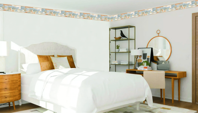 Dundee deco wallpaper border used in bedroom