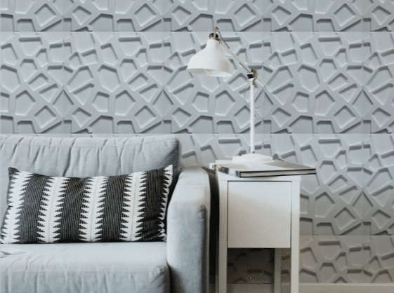 living room with white pvc wall panel