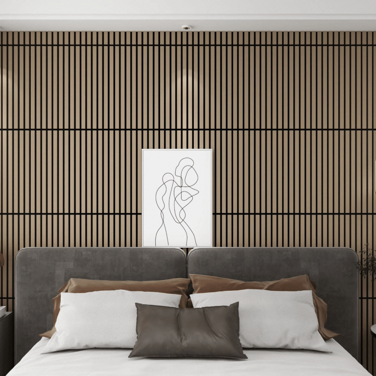 wooden slats on bedroom wall
