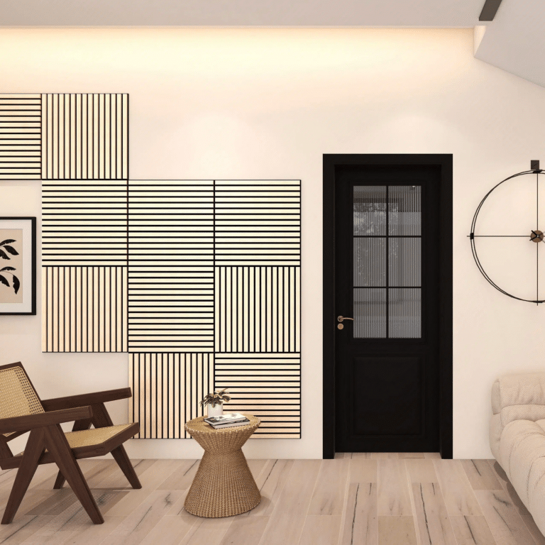 living room with textured wallpaper