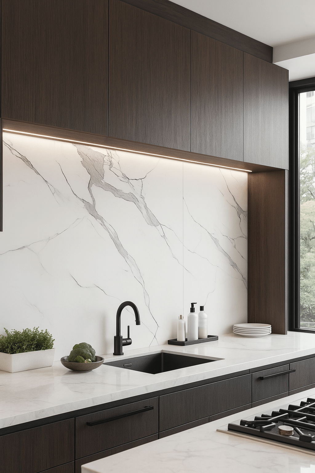 White UV Marble 8871 in a modern kitchen