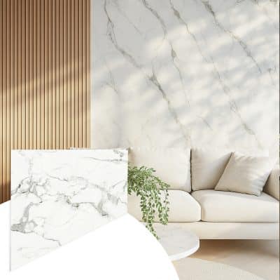 Faux Marble Wall Panels - 2 ft X 4 ft - Glossy, Waterproof Indoor Wall Cladding - White, Grey, Black Veins