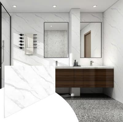 Faux Marble Wall Panels - 2 ft X 4 ft - Glossy, Waterproof Indoor Wall Cladding - Off-White, Grey Veins