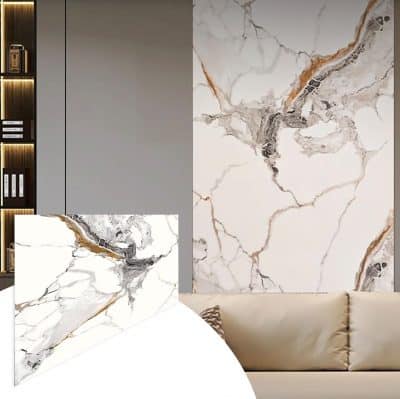Faux Marble Wall Panels - 2 ft X 4 ft - Glossy, Waterproof Indoor Wall Cladding - White, Black, Brown Veins