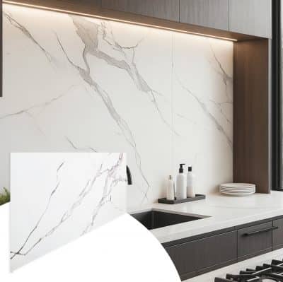 Faux Marble Wall Panels - 2 ft X 4 ft - Glossy, Waterproof Indoor Wall Cladding - White, Grey Veins