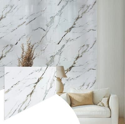 Faux Marble Wall Panels - 2 ft X 4 ft - Glossy, Waterproof Indoor Wall Cladding - White, Grey, Tan Veins