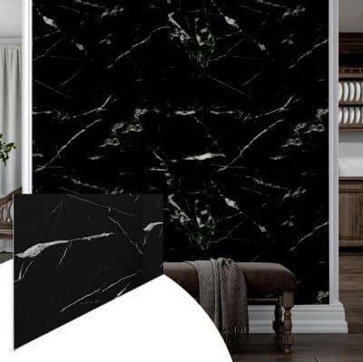 Faux Marble Wall Panels - 2 ft X 4 ft - Glossy, Waterproof Indoor Wall Cladding - Black, White Veins