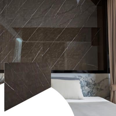 Faux Marble Wall Panels - 2 ft X 4 ft - Glossy, Waterproof Indoor Wall Cladding - Chocolate Brown, White Veins