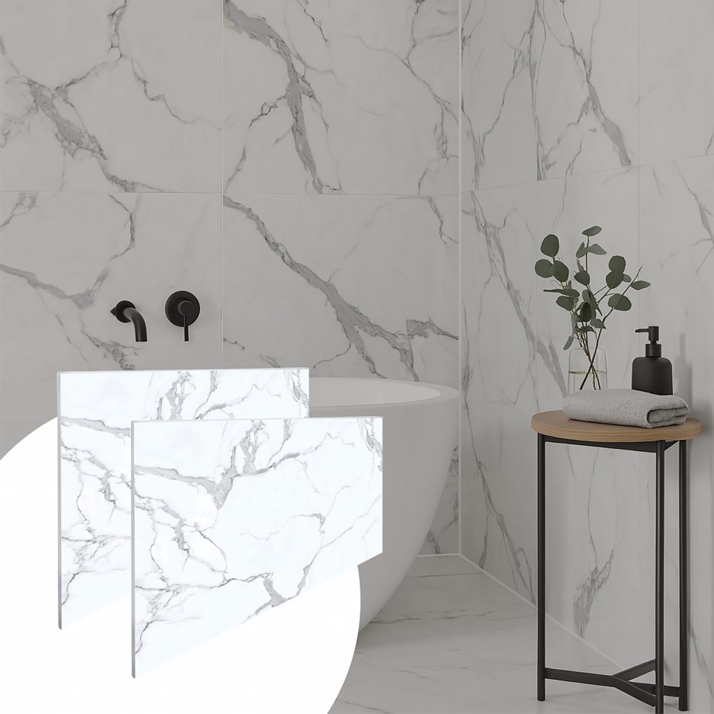 Faux Marble Panels – 2 ft X 4 ft – Matte, Waterproof DIY Decorative Panels for Walls and Floors – Off-White, Grey, Tan Veins