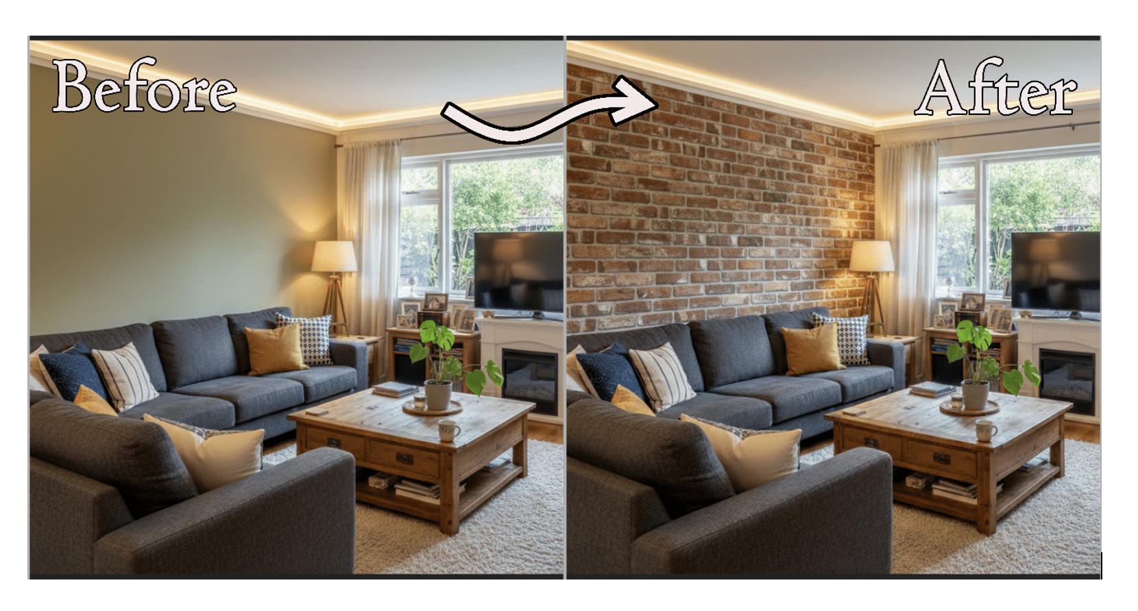 Instant birck walls in living room