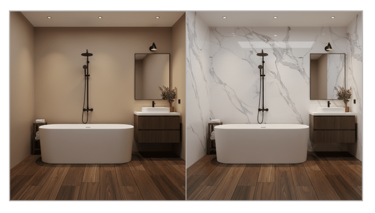 Instant marble walls in bathroom