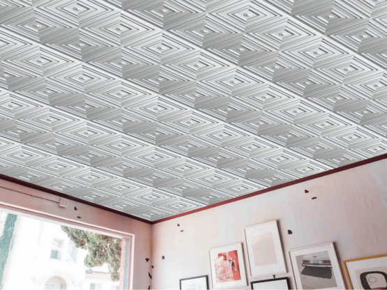 decorative ceiling tiles in a pink room