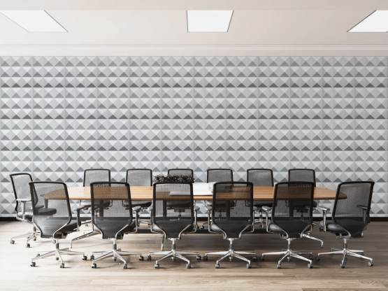 boardroom with patterned wall panels