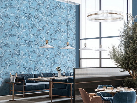 image8 dining room with blue patterned wallpaper